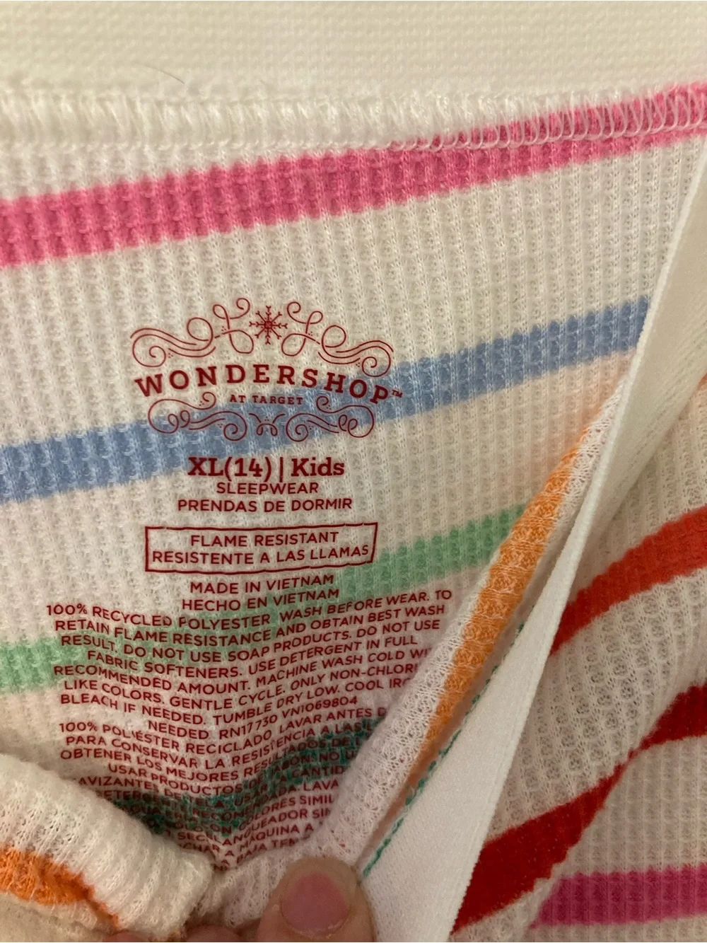 Kids White Thermal Pajama Set with Rainbow Stripe Pants - 